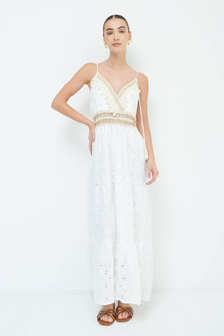 ﻿Kikisix ABITO LUNGO CON S.GALLO E NAPPE BIANCO Saldi Di Fabbrica