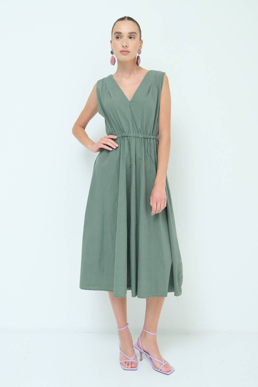 Kikisix ABITO MIDI CON ELASTICO VERDE MILITARE Black Friday Prezzi