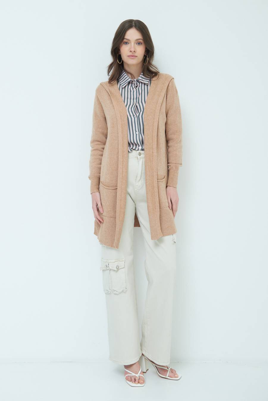 Kikisix CARDIGAN CON DUE TASCHE CAMMELLO Sottocosto