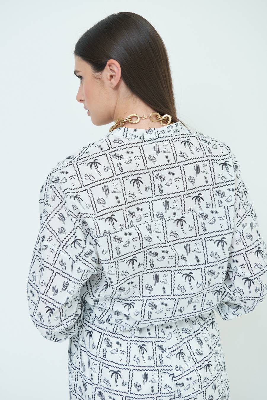 Kikisix CAMICIA CON NODO STAMPAPALME BIANCO Offerte