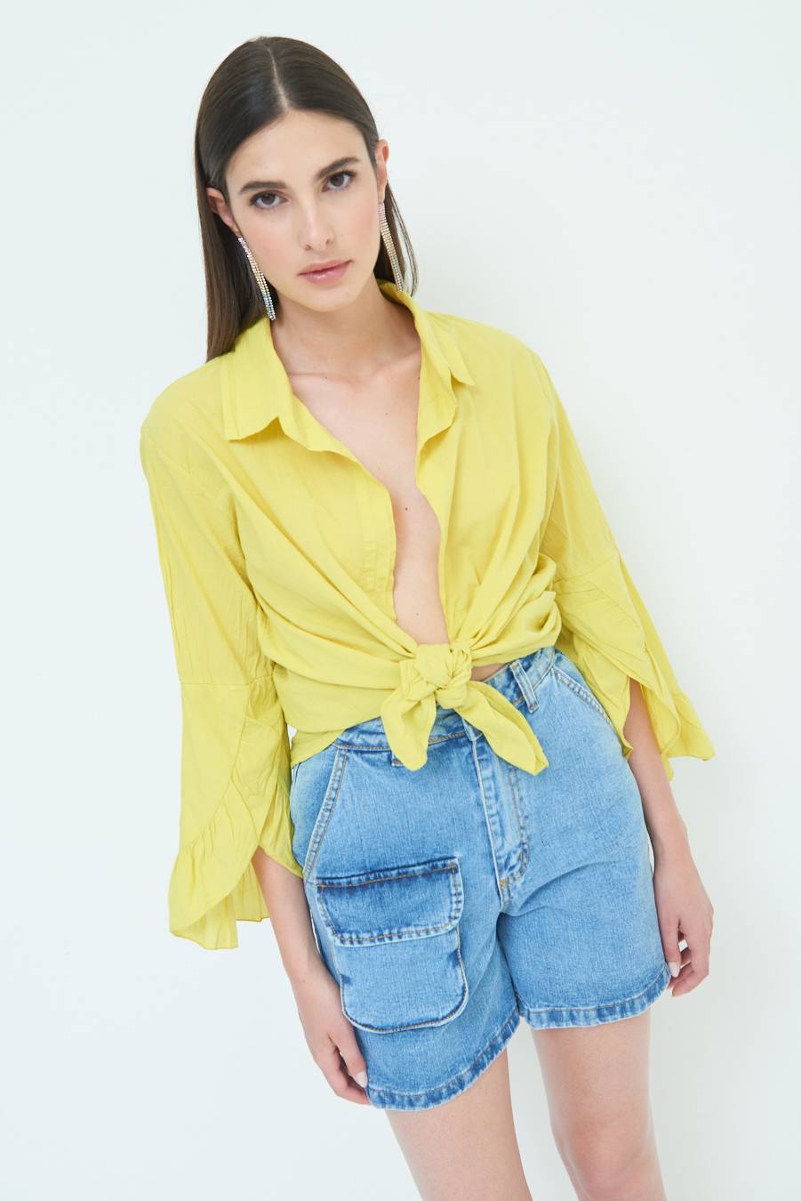 Kikisix CAMICIA MUSSOLA CON NODO LIMONE Vendita Calda