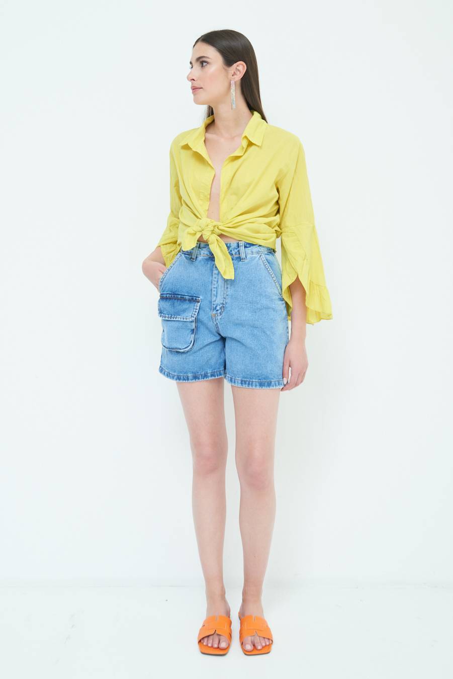 Kikisix CAMICIA MUSSOLA CON NODO LIMONE Vendita Calda