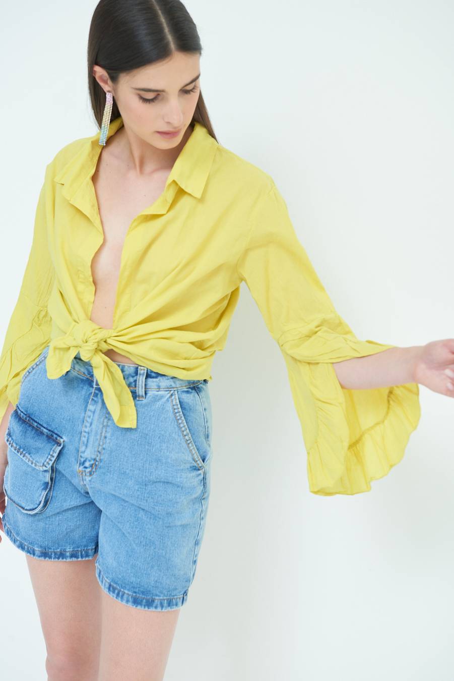 Kikisix CAMICIA MUSSOLA CON NODO LIMONE Vendita Calda