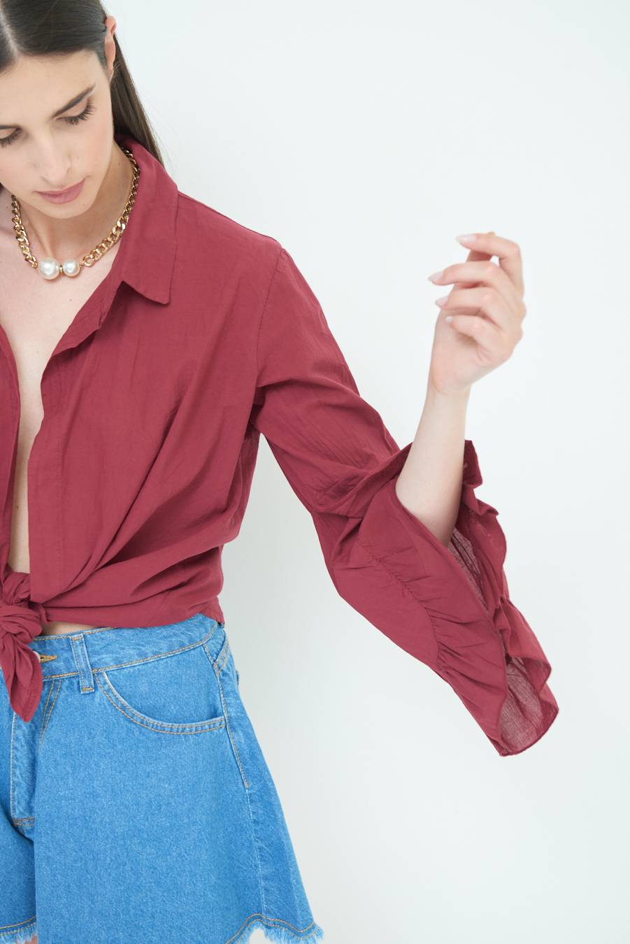 Kikisix CAMICIA MUSSOLA CON NODO ROSSO INDIA Vendita Economica