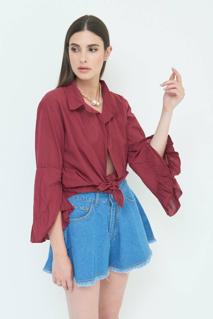 Kikisix CAMICIA MUSSOLA CON NODO ROSSO INDIA Vendita Economica