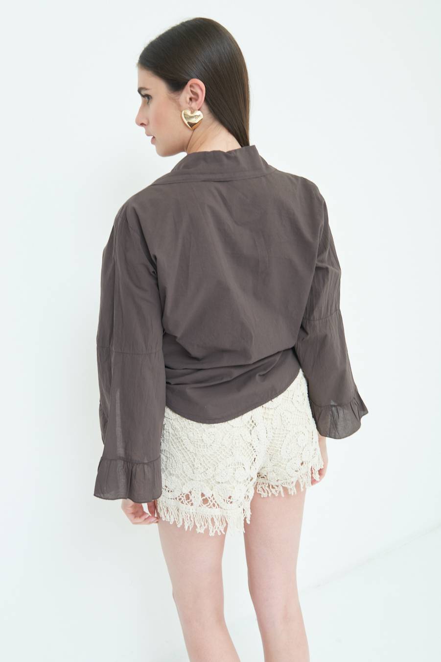 Kikisix CAMICIA MUSSOLA CON NODO CIOCCOLATO Saldi Di Fabbrica