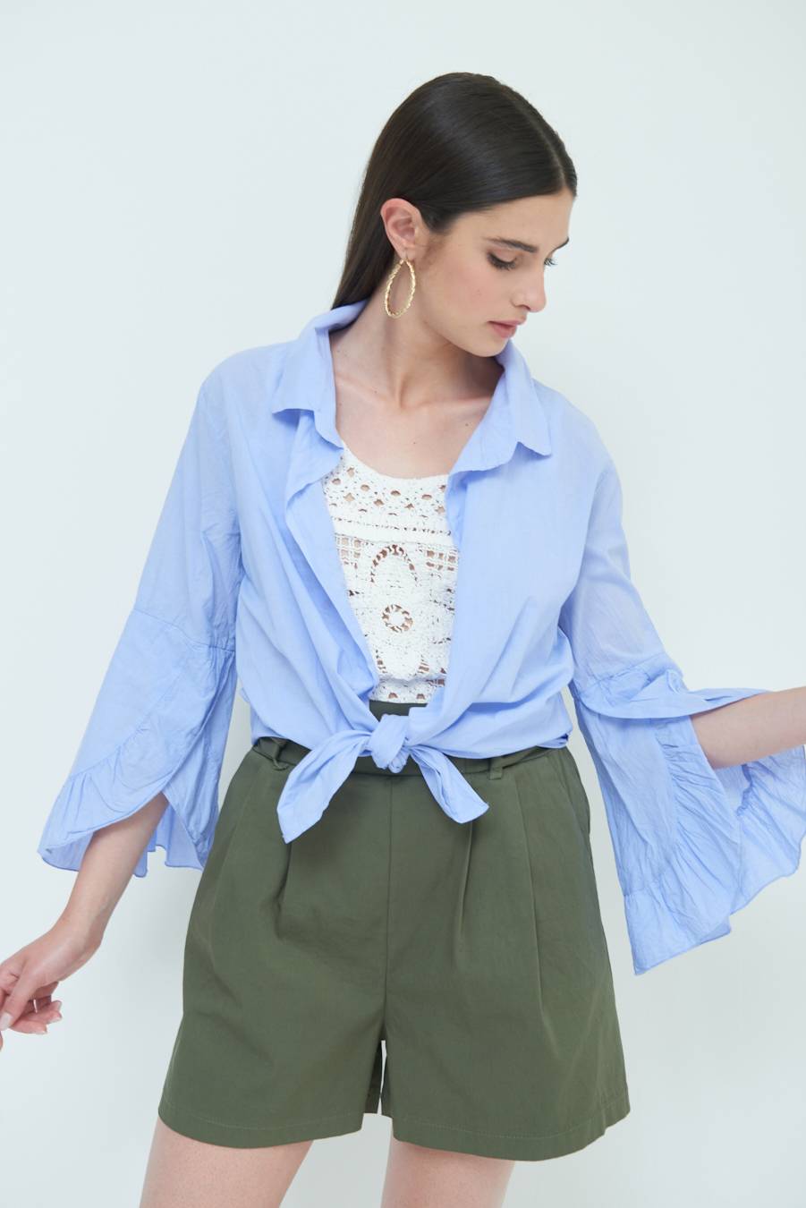 Kikisix CAMICIA MUSSOLA CON NODO AZZURRO I Più Venduti