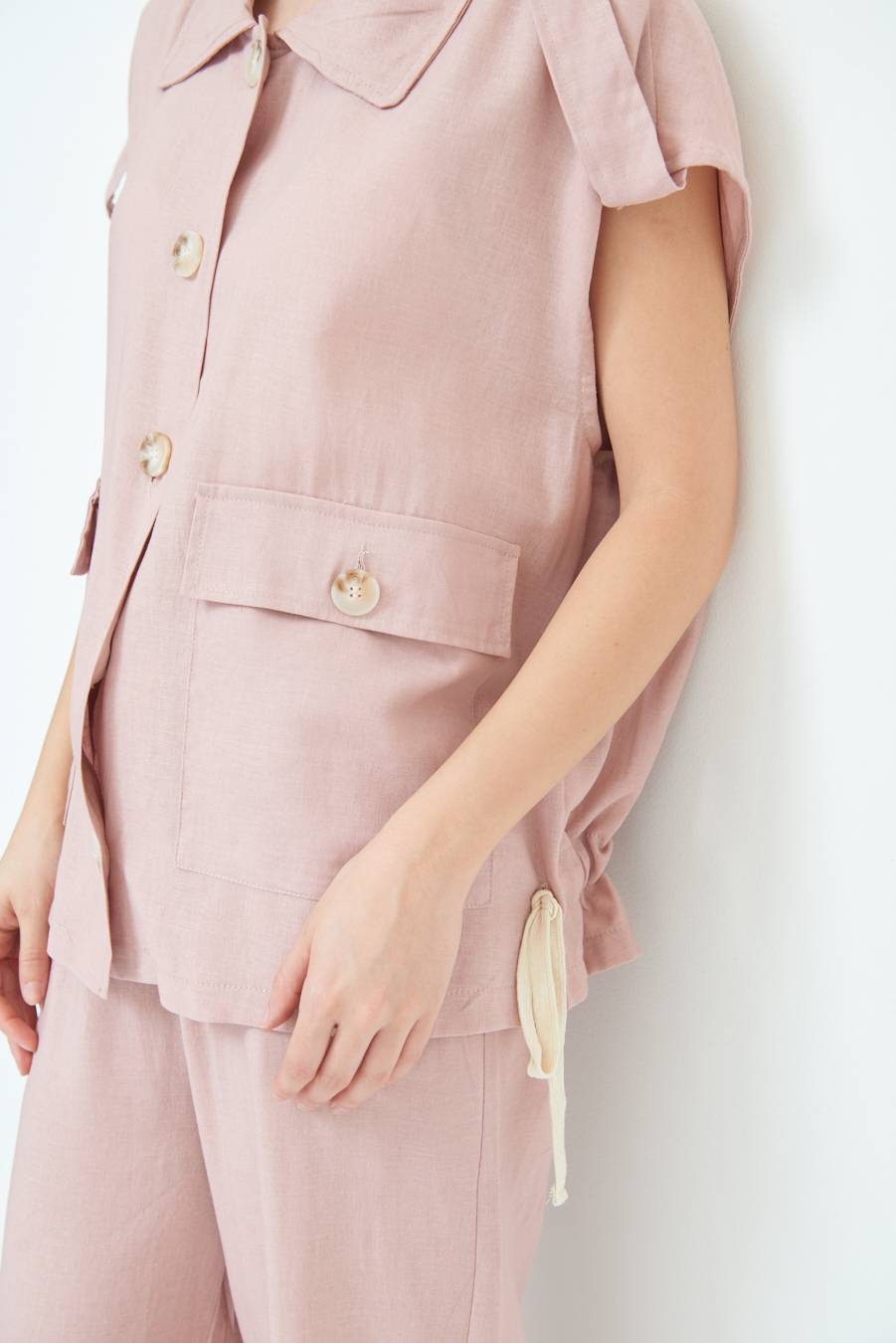 Kikisix GIACCA CAMICIA CON TASCHE VISCOSA LINO ROSA In Saldo