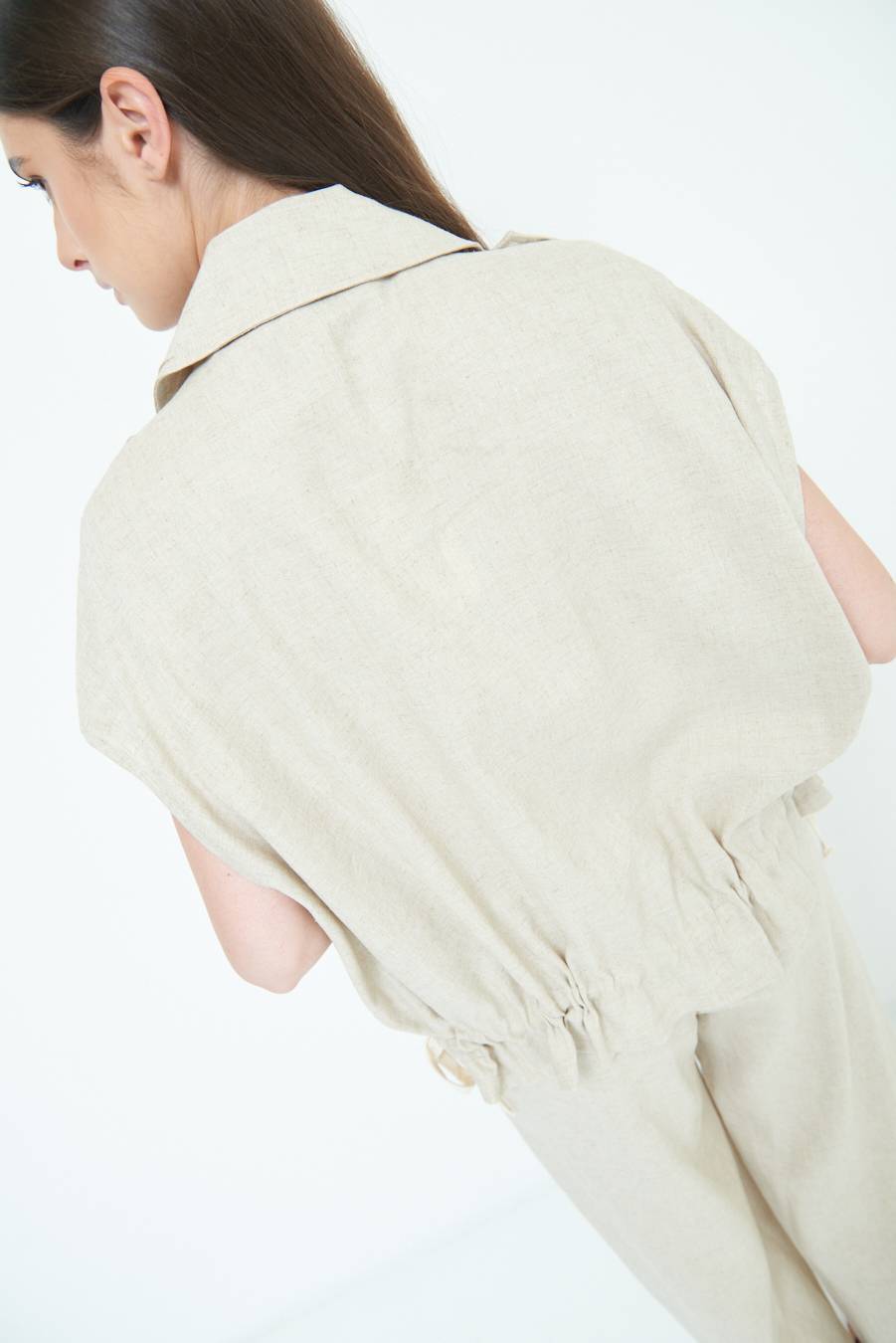 Kikisix GIACCA CAMICIA CON TASCHE VISCOSA LINO NATURALE Moda
