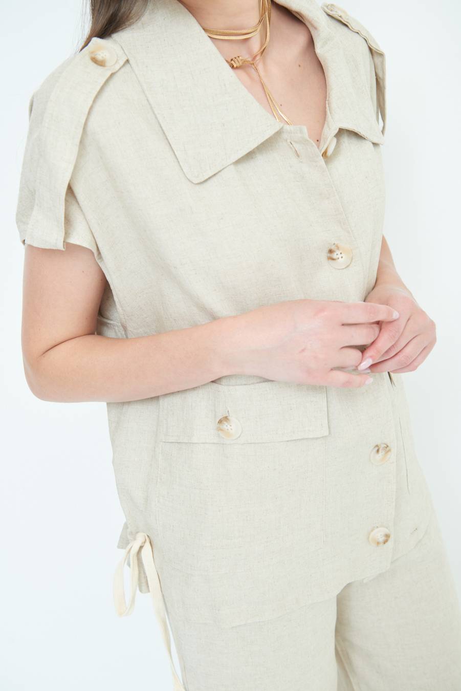 Kikisix GIACCA CAMICIA CON TASCHE VISCOSA LINO NATURALE Moda