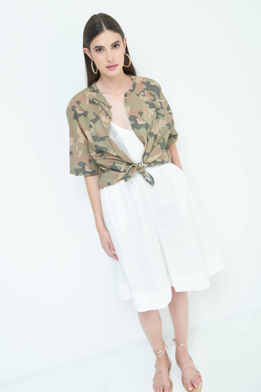 Kikisix CAMICIA CON NODO CAMOUFLAGE VERDE MILITARE Italy