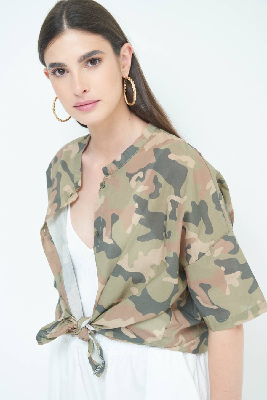 Kikisix CAMICIA CON NODO CAMOUFLAGE VERDE MILITARE Italy