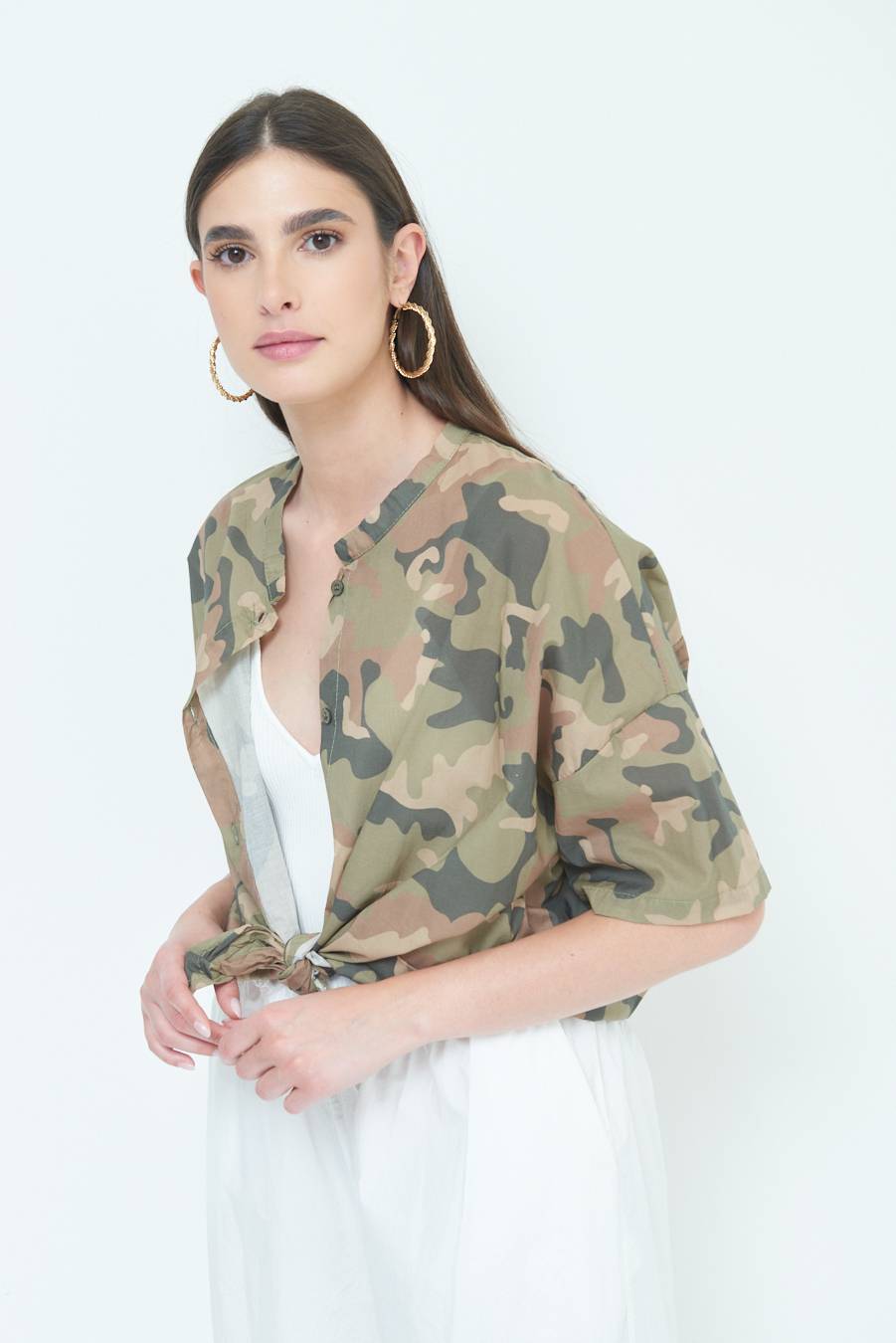 Kikisix CAMICIA CON NODO CAMOUFLAGE VERDE MILITARE Italy