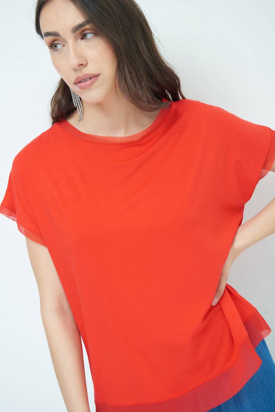 Kikisix MAGLIA PROFILO GEORGETTE ROSSO In Linea