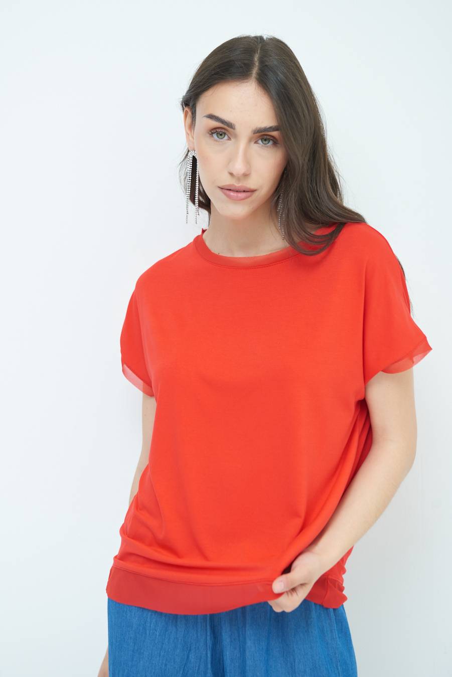Kikisix MAGLIA PROFILO GEORGETTE ROSSO In Linea