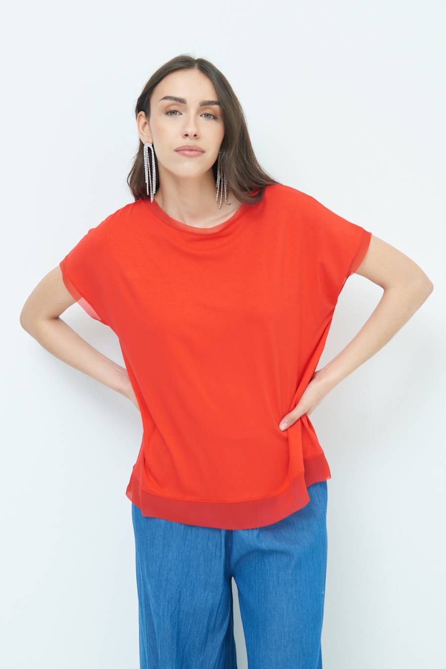 Kikisix MAGLIA PROFILO GEORGETTE ROSSO In Linea