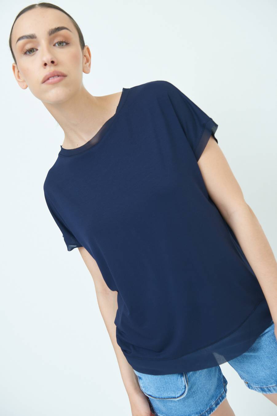 Kikisix MAGLIA PROFILO GEORGETTE BLU Qualità