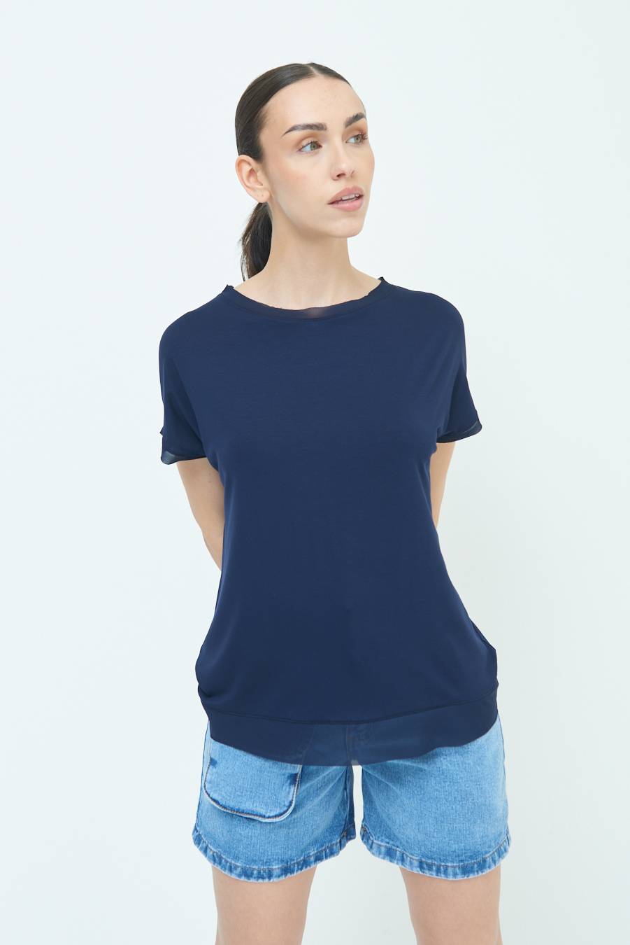 Kikisix MAGLIA PROFILO GEORGETTE BLU Qualità