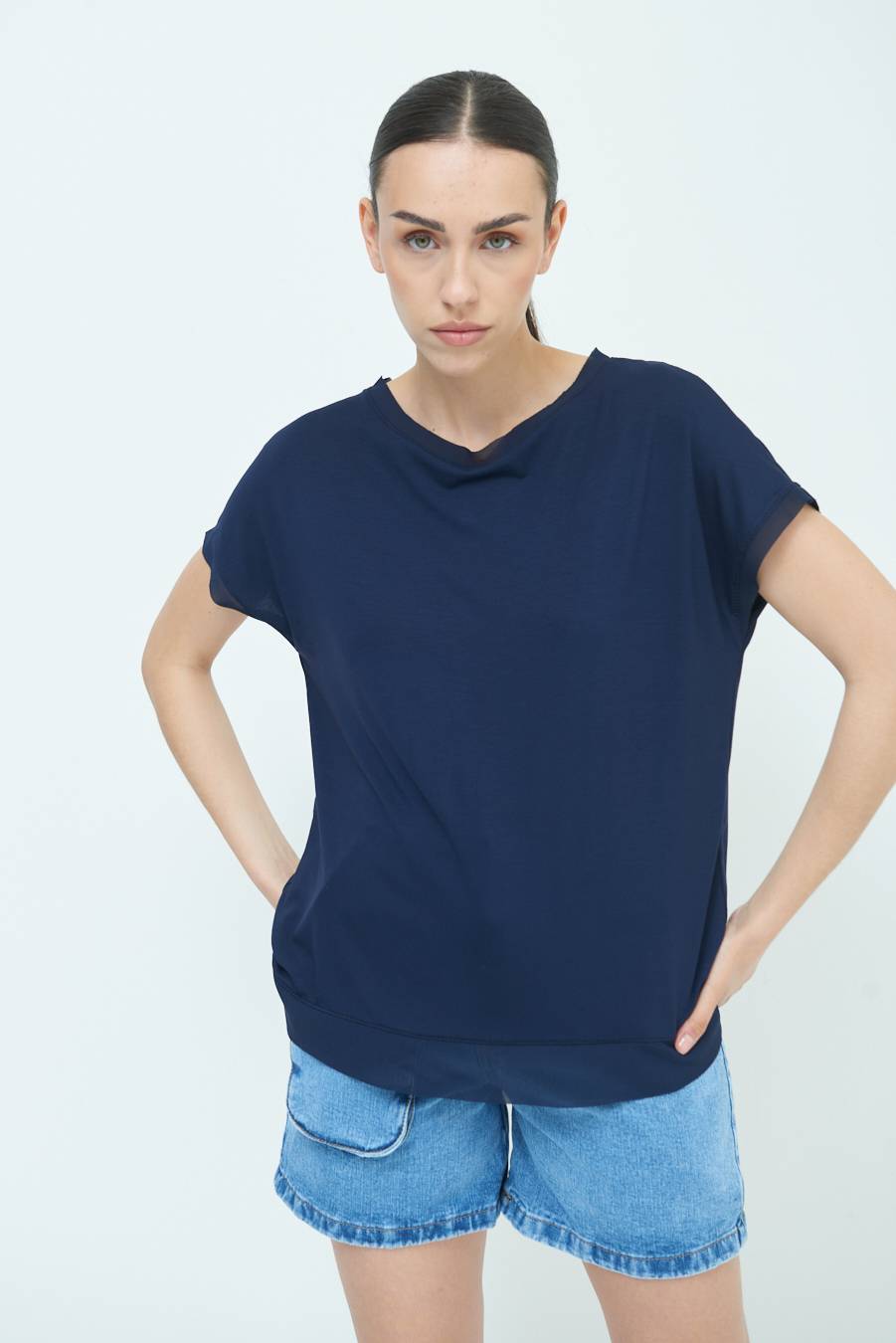 Kikisix MAGLIA PROFILO GEORGETTE BLU Qualità