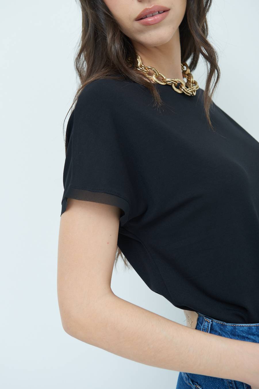 Kikisix MAGLIA PROFILO GEORGETTE NERO Vendita