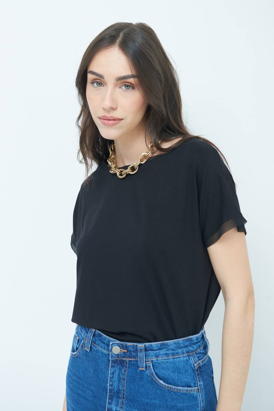Kikisix MAGLIA PROFILO GEORGETTE NERO Vendita