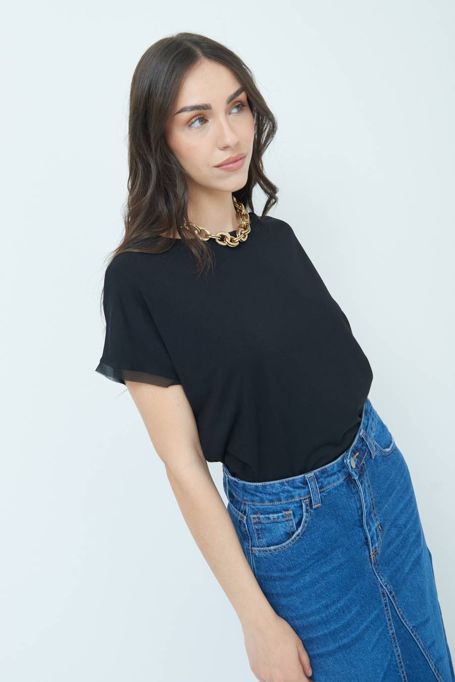 Kikisix MAGLIA PROFILO GEORGETTE NERO Vendita