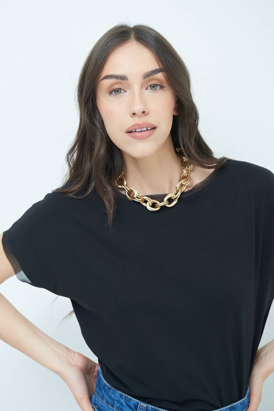 Kikisix MAGLIA PROFILO GEORGETTE NERO Vendita