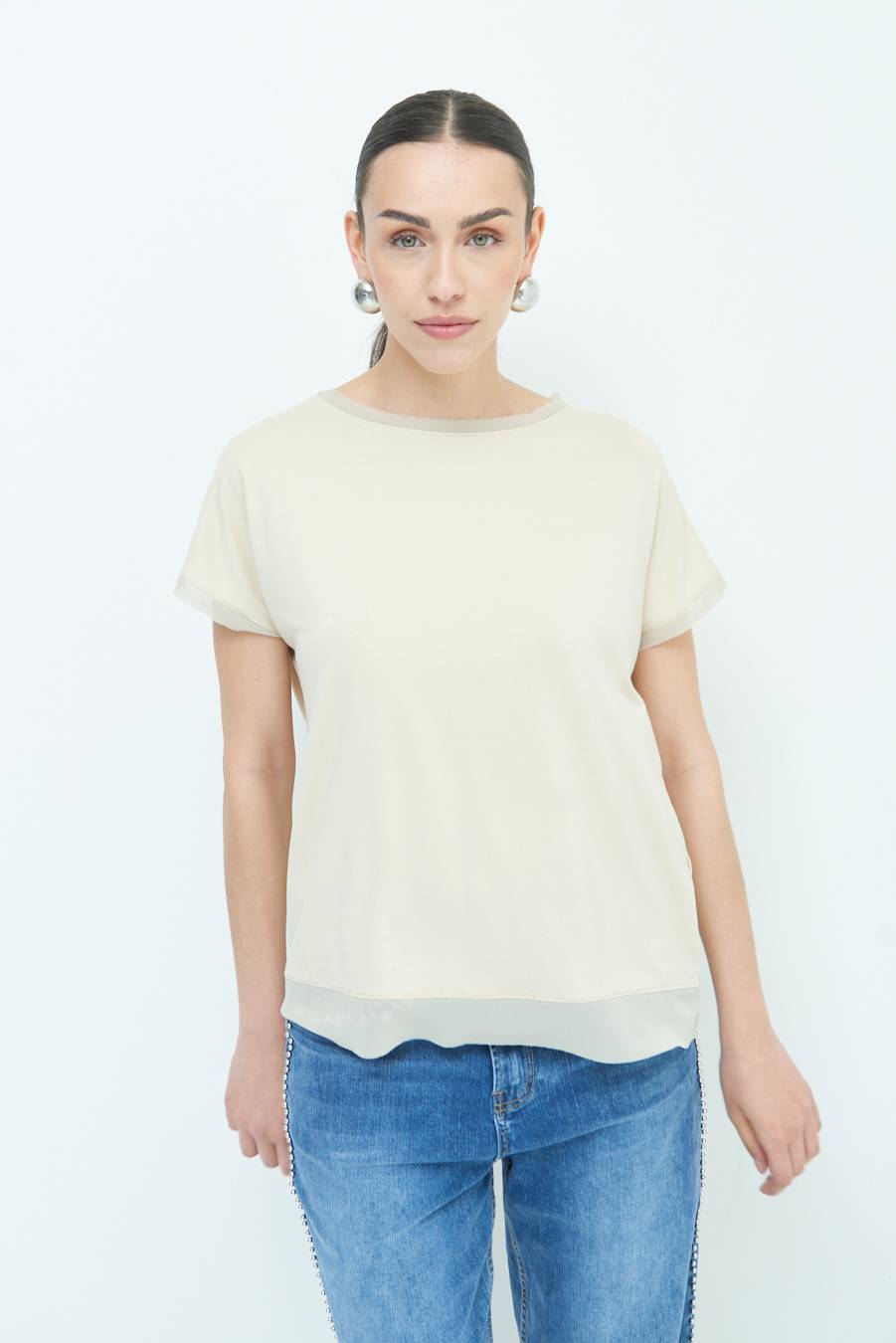 Kikisix MAGLIA PROFILO GEORGETTE BEIGE Promozione