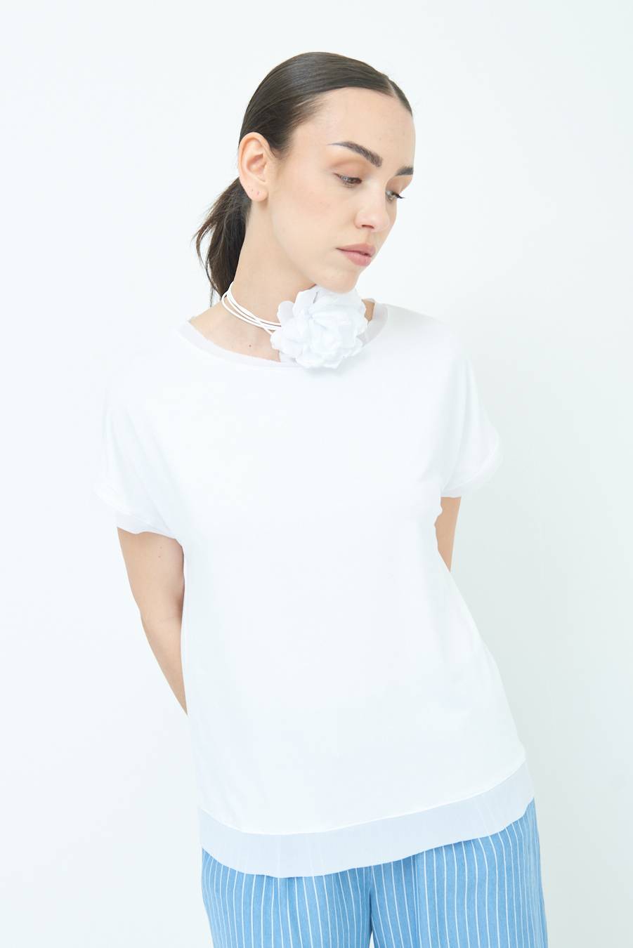 Kikisix MAGLIA PROFILO GEORGETTE BIANCO Spedizione Gratuita
