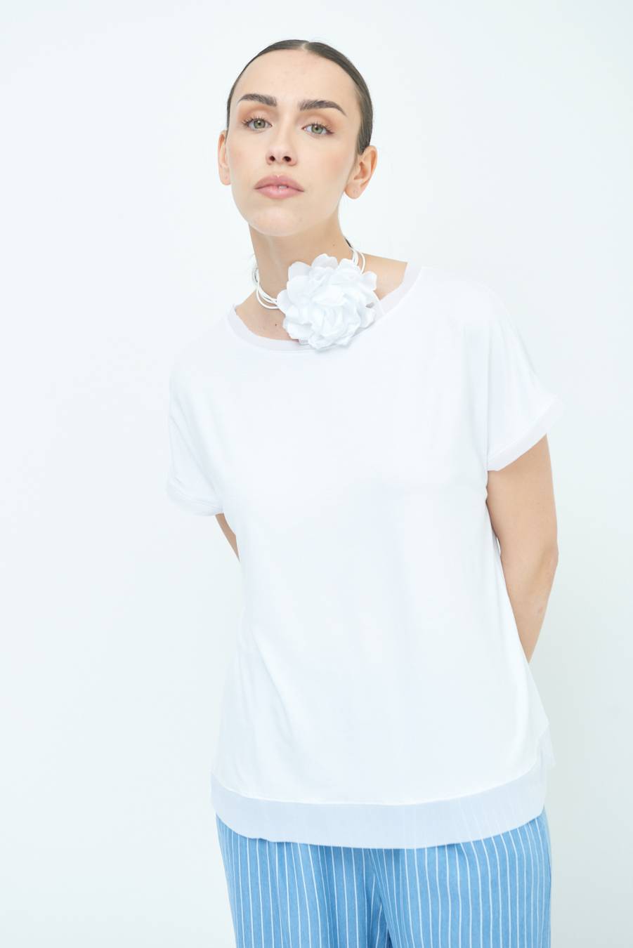 Kikisix MAGLIA PROFILO GEORGETTE BIANCO Spedizione Gratuita