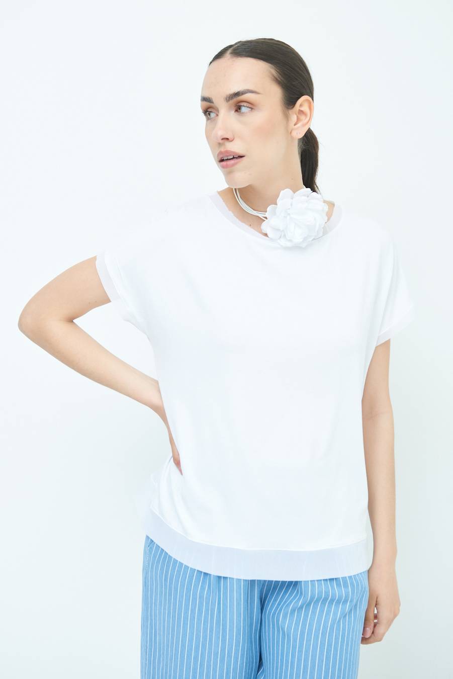 Kikisix MAGLIA PROFILO GEORGETTE BIANCO Spedizione Gratuita