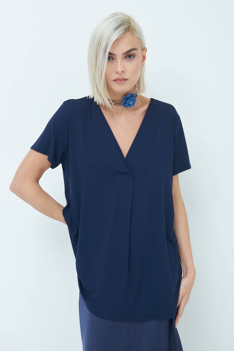 Kikisix MAGLIA VISCOSA MANICA CORTA BLU Pezzi Unici
