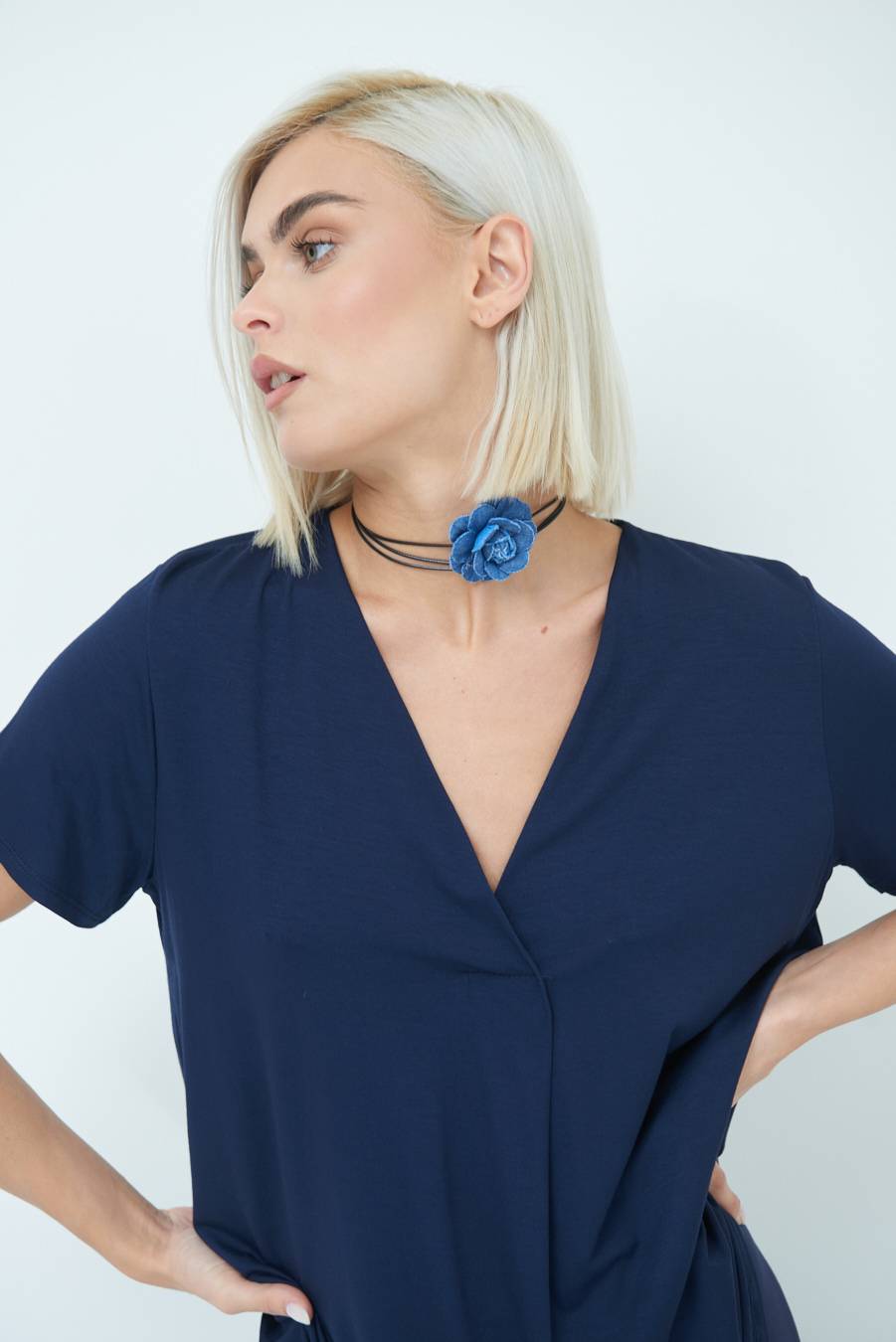 Kikisix MAGLIA VISCOSA MANICA CORTA BLU Pezzi Unici