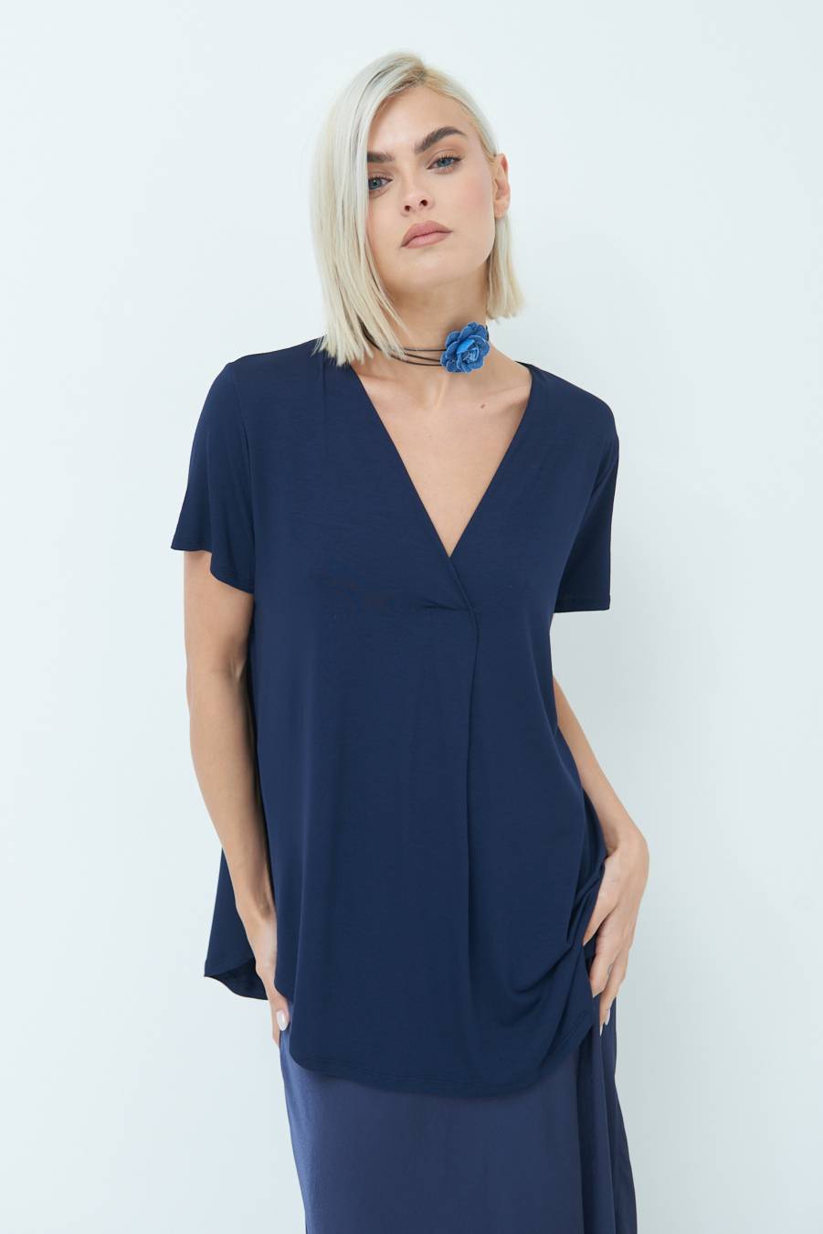 Kikisix MAGLIA VISCOSA MANICA CORTA BLU Pezzi Unici