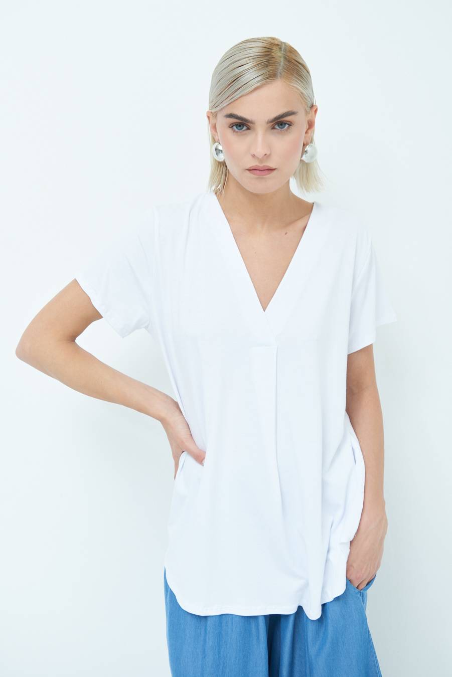 Kikisix MAGLIA VISCOSA MANICA CORTA BIANCO Qualità Garantita