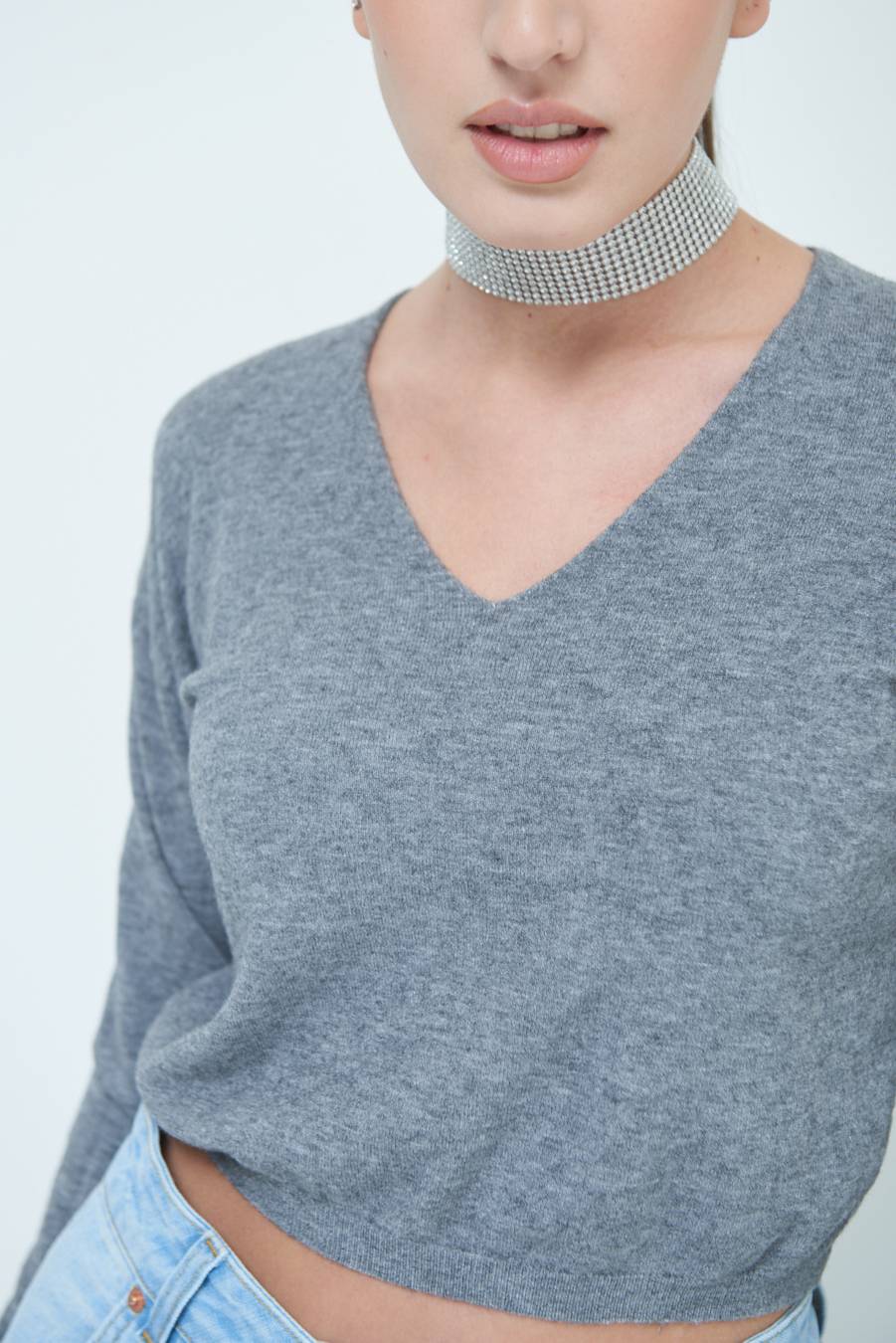 Kikisix MAGLIA SCOLLO V CORTA GRIGIO Acquista Ora