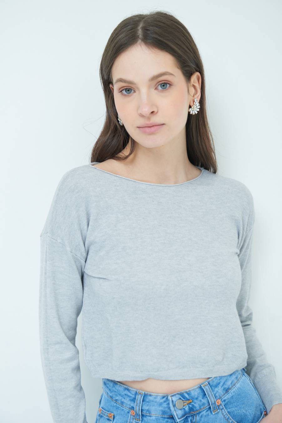 Kikisix MAGLIA SCATOLINA SCOLLO A BARCA GRIGIO Prezzo Ridotto