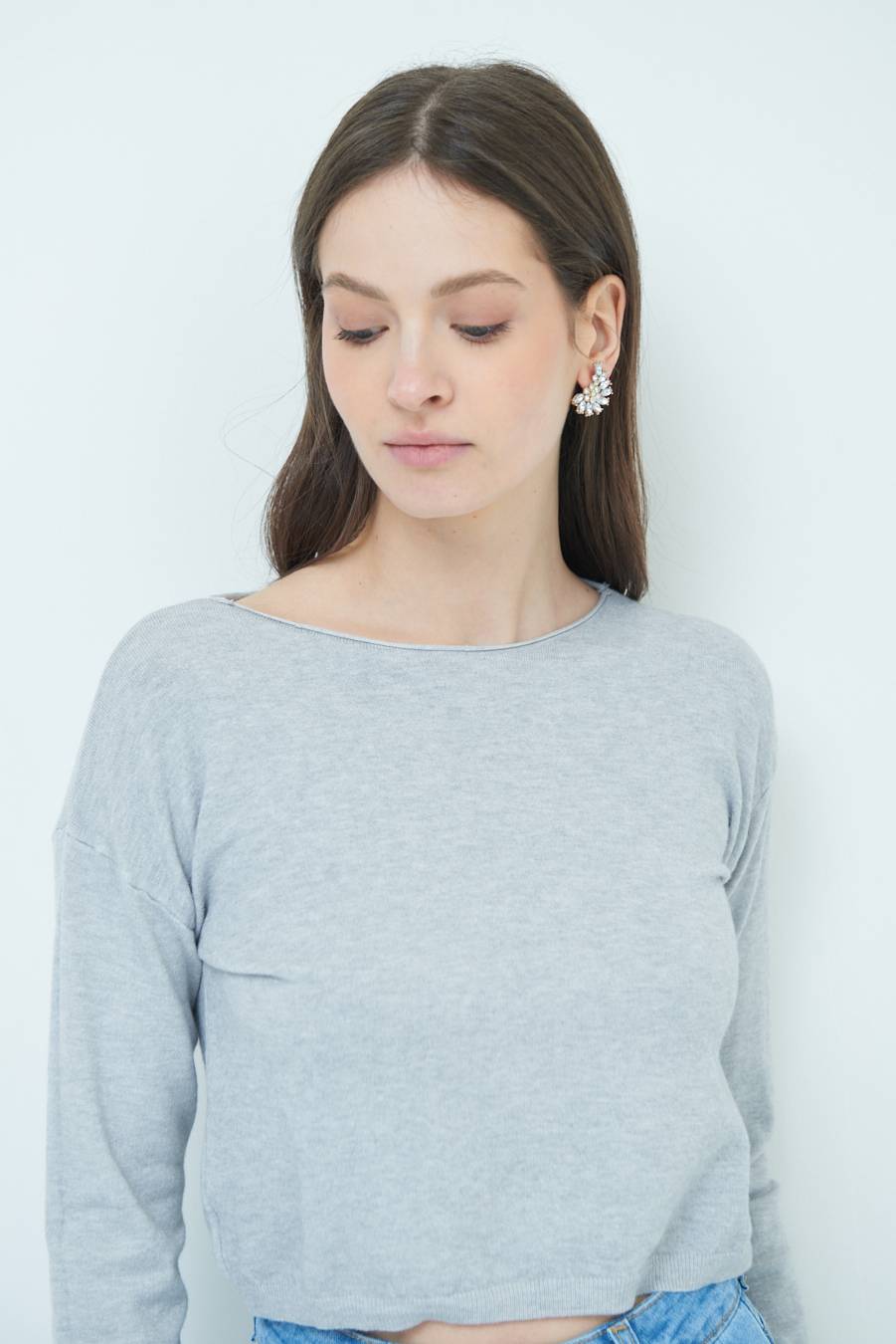 Kikisix MAGLIA SCATOLINA SCOLLO A BARCA GRIGIO Prezzo Ridotto