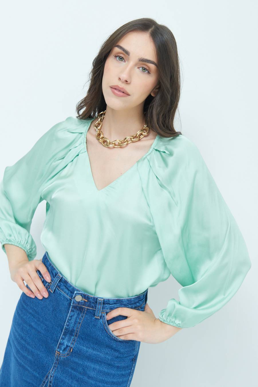 Kikisix CASACCA SCOLLO V RASO VISCOSA VERDE Offerte