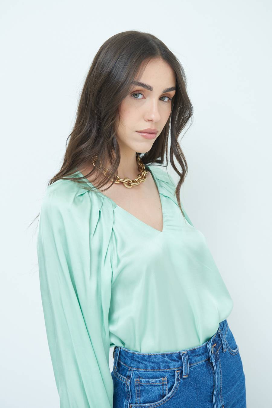 Kikisix CASACCA SCOLLO V RASO VISCOSA VERDE Offerte