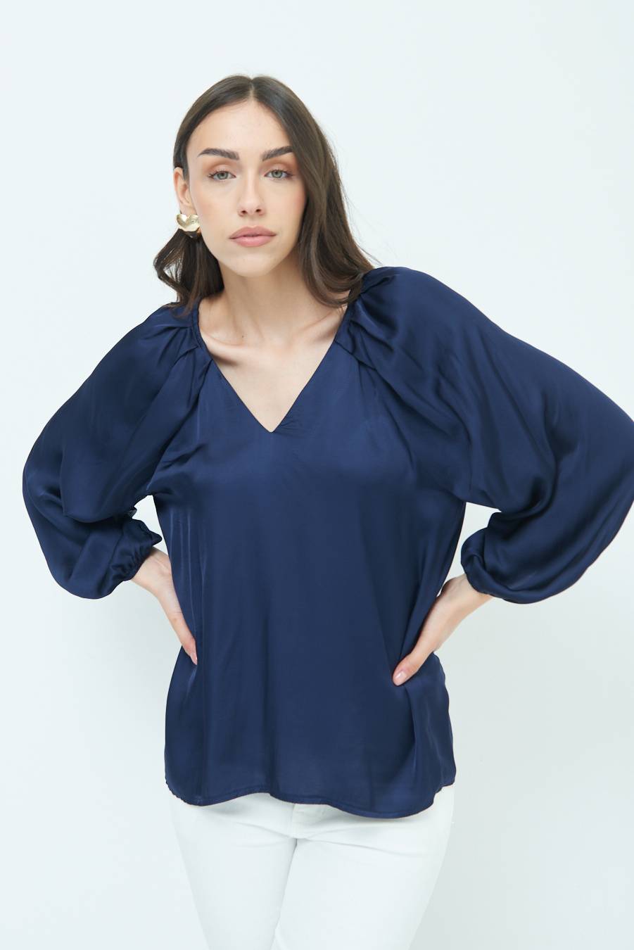 Kikisix CASACCA SCOLLO V RASO VISCOSA BLU I Più Venduti