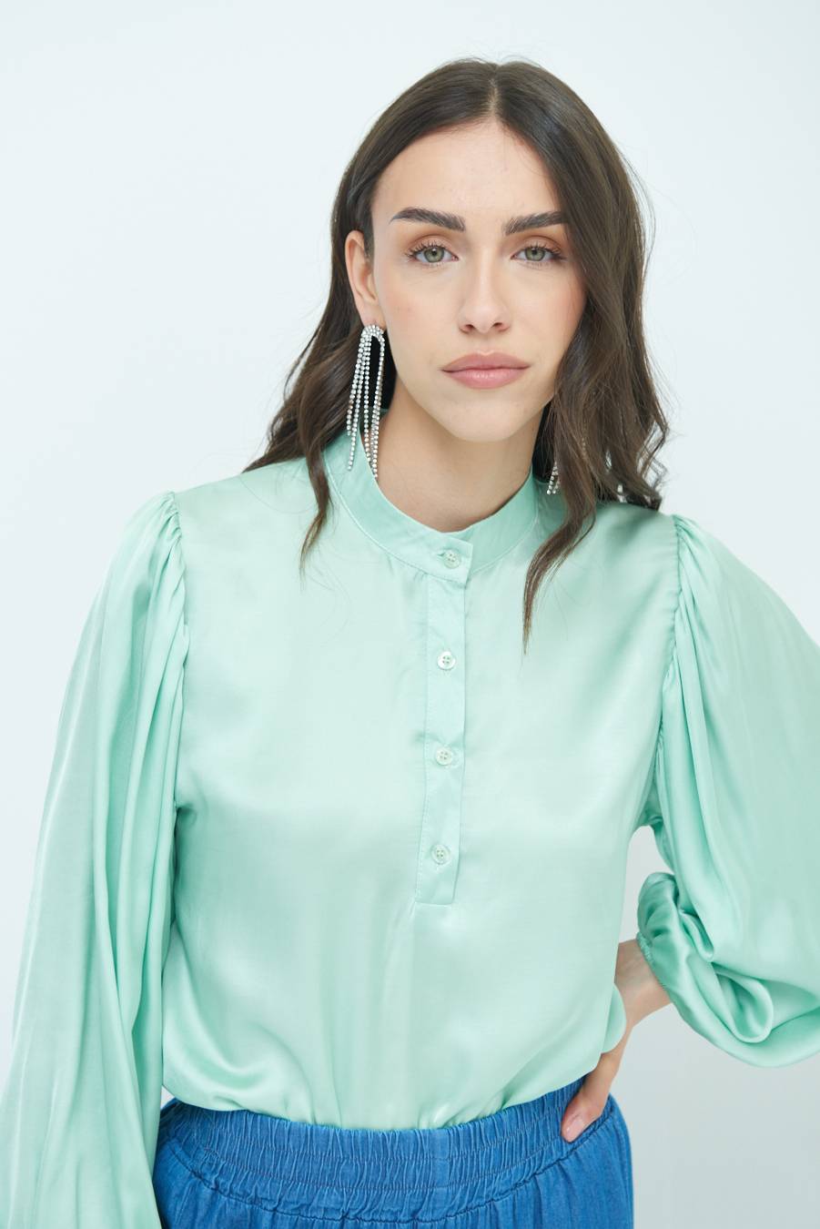 Kikisix CAMICIA POLO RASO VISCOSA VERDE Vendite Flash