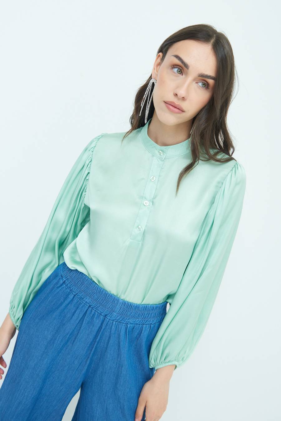 Kikisix CAMICIA POLO RASO VISCOSA VERDE Vendite Flash