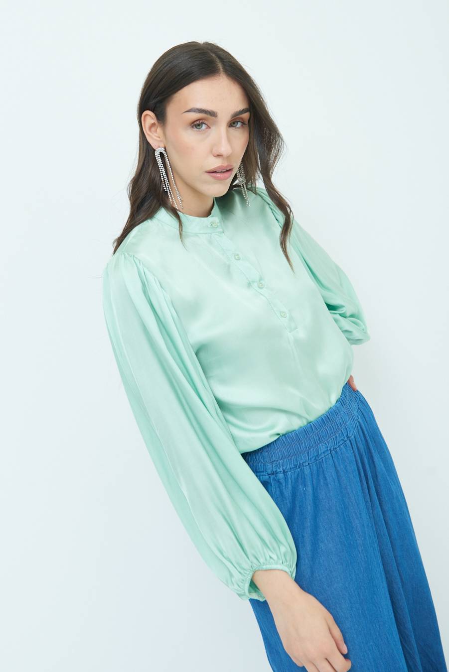 Kikisix CAMICIA POLO RASO VISCOSA VERDE Vendite Flash