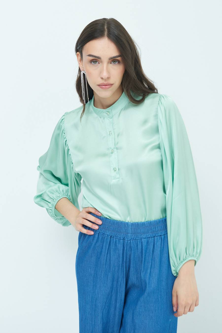 Kikisix CAMICIA POLO RASO VISCOSA VERDE Vendite Flash