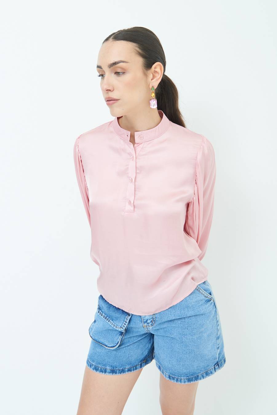 Kikisix CAMICIA POLO RASO VISCOSA ROSA Negozio