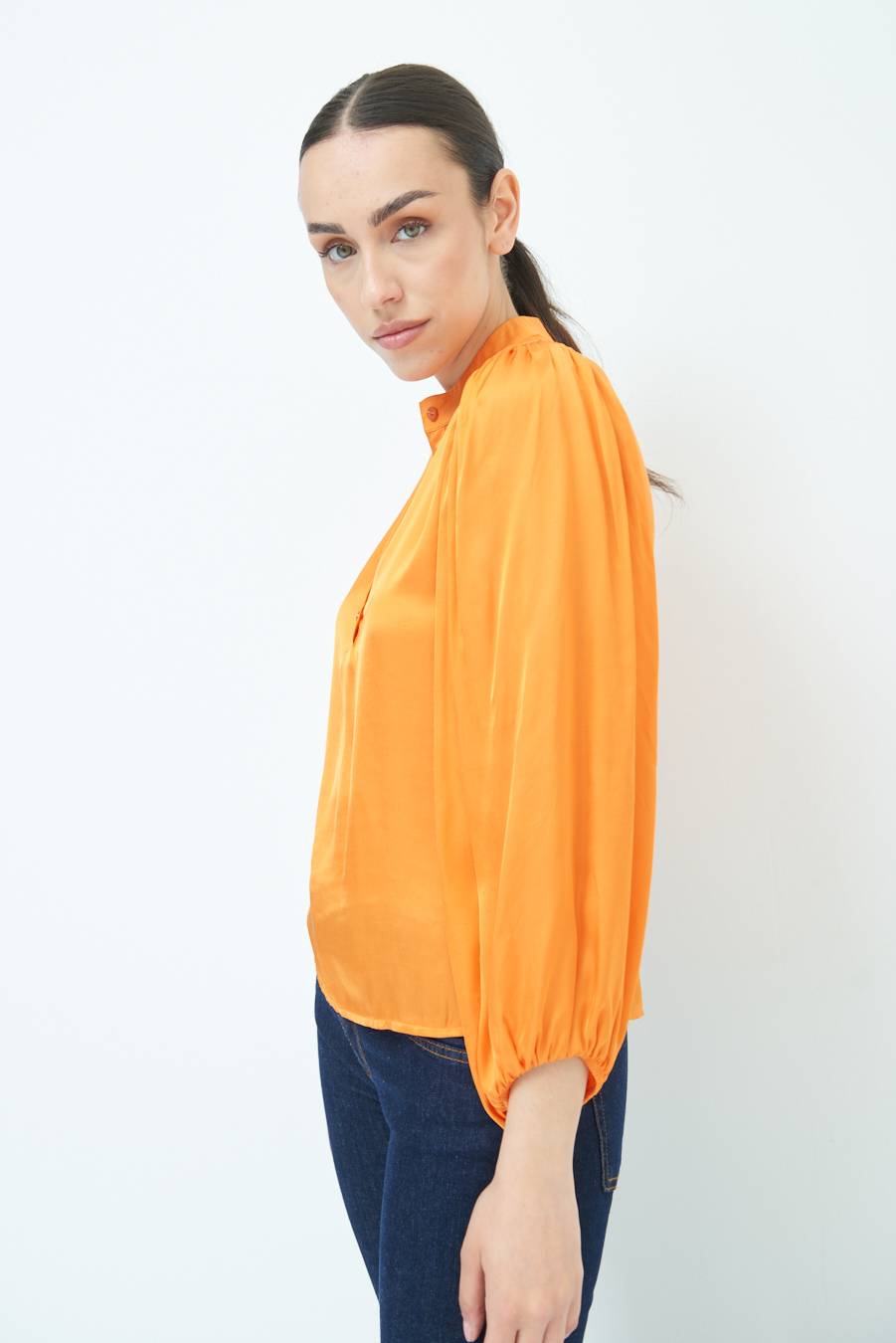 Kikisix CAMICIA POLO RASO VISCOSA MANDARINO Nuova