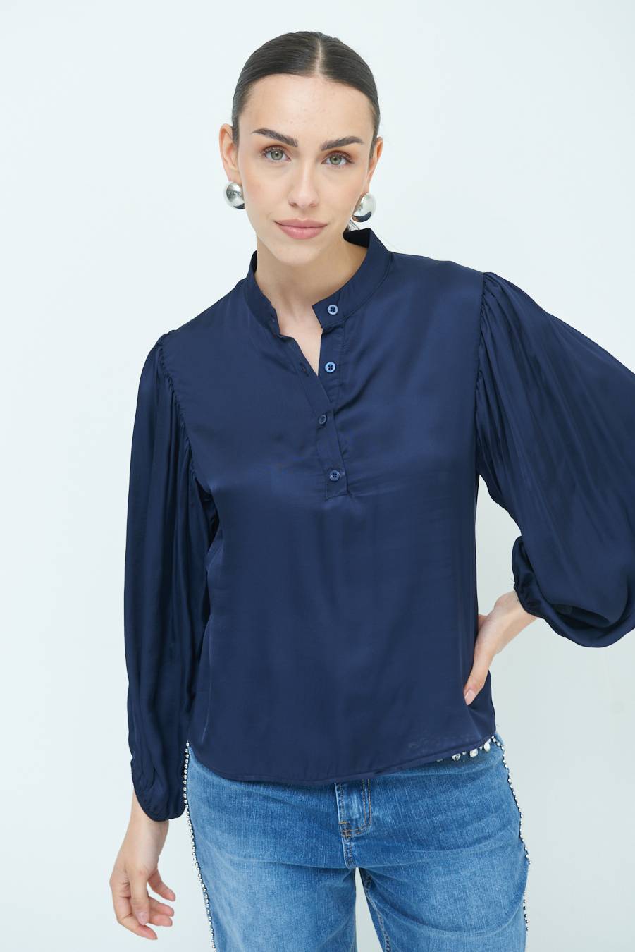 Kikisix CAMICIA POLO RASO VISCOSA BLU 2025