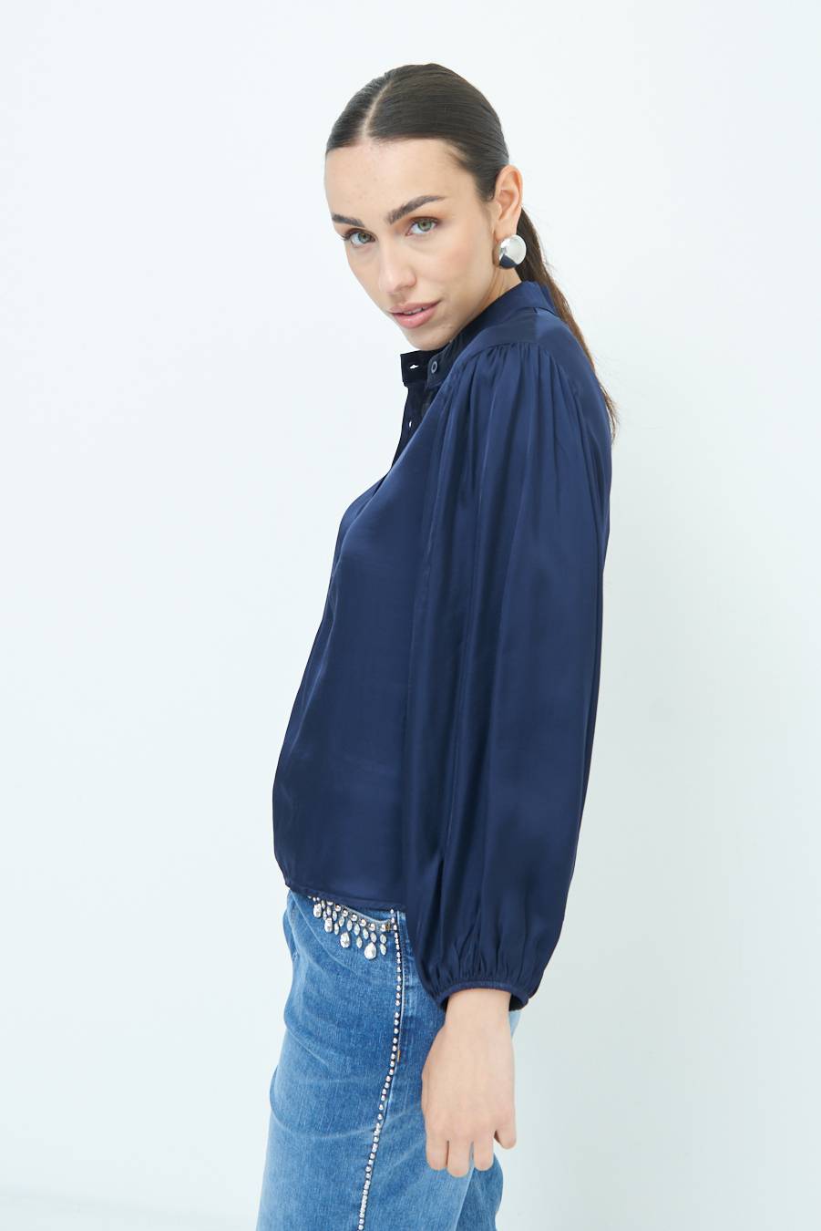 Kikisix CAMICIA POLO RASO VISCOSA BLU 2025