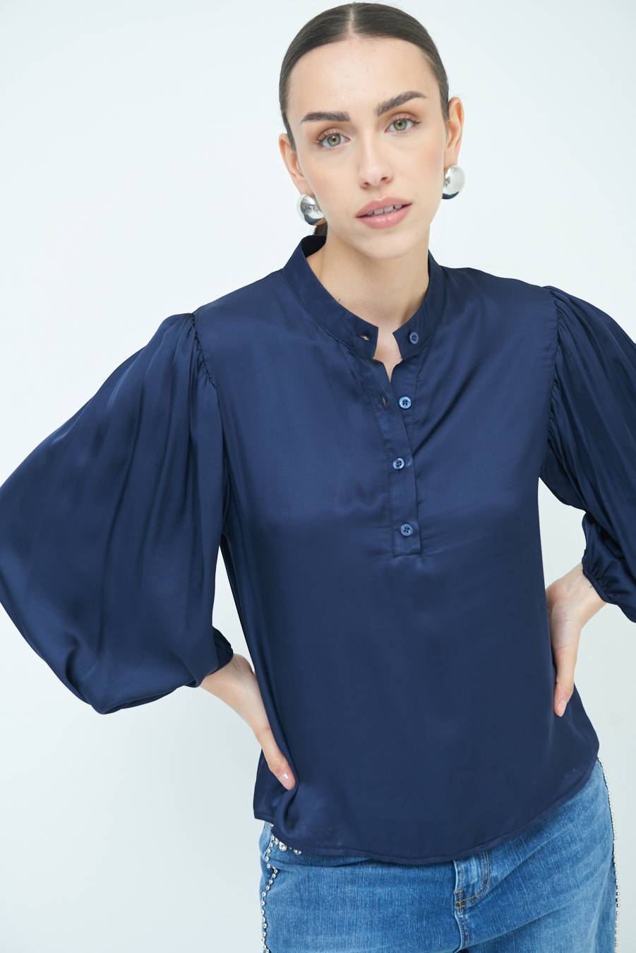 Kikisix CAMICIA POLO RASO VISCOSA BLU 2025